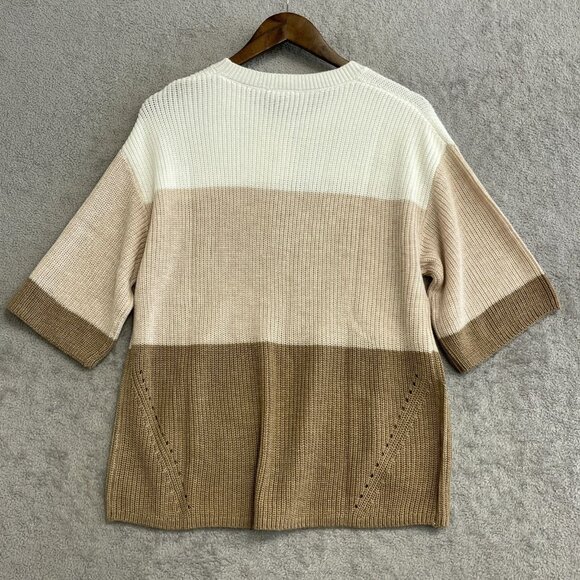 NEW Matty M Women's S Colorblock Knit Sweater Beige & White Short Sleeve - Picture 5 of 9